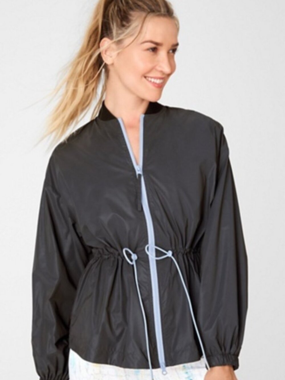 Fabletics Willow Woven Reflective Jacket, L,  Iron/Sky Wave/Reflective Silver